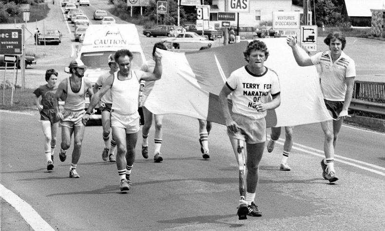 Terry Fox during his Marathon of Hope run across Canada raising awareness through an endurance run