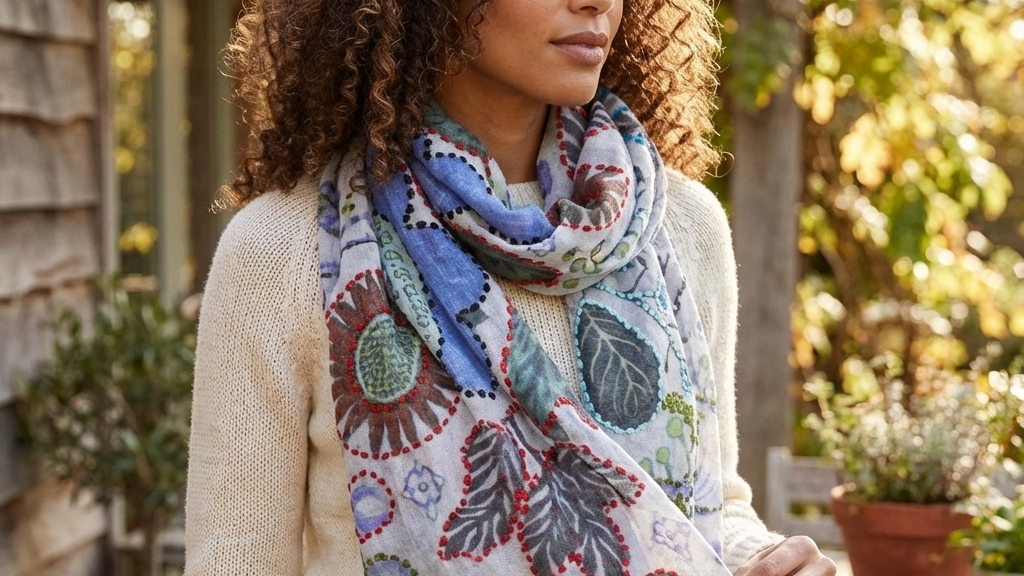 Kantha Embroidered Merino Wool Scarf