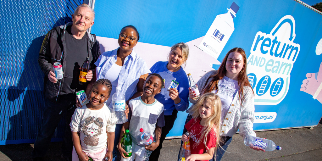 Community members collecting drink containers to support people affected by leprosy.